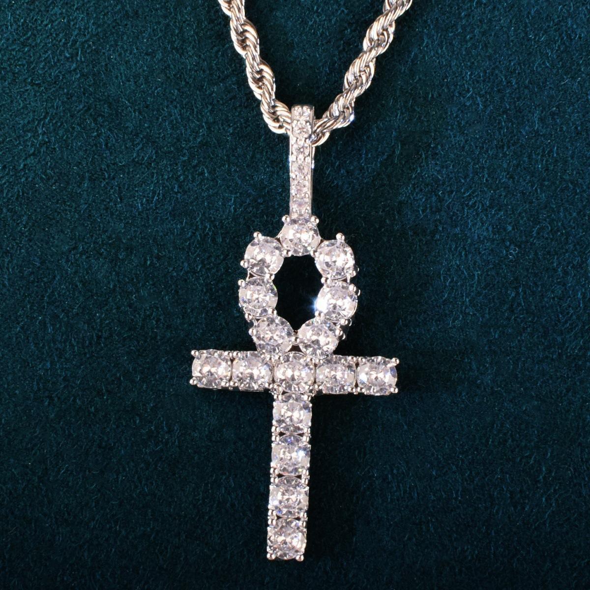 Hip Hop Ankh Cross Pendant Necklace | Moissanite Iced Out Design - CaratixJewelry